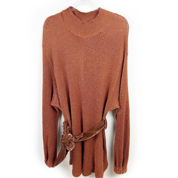 Free People Fete Knit Metallic rare sweater dress with velvet belt size: S - Picture 2 of 15